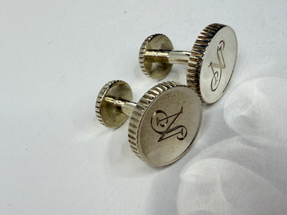 Tiffany & Co. Round Monogram Cufflinks Sterling Silver 925 2003 SS185