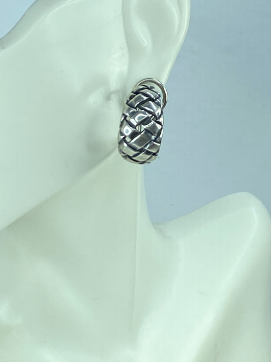 Retired James Avery French Clip Basket Weave Hoop Earrings Sterling Silver JR648