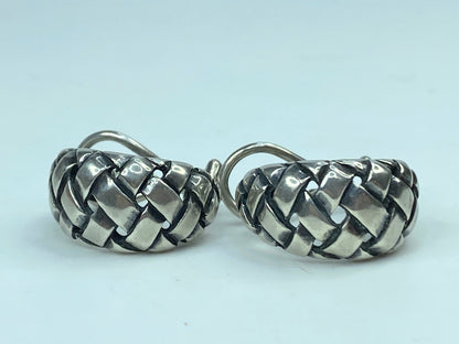 Retired James Avery French Clip Basket Weave Hoop Earrings Sterling Silver JR648