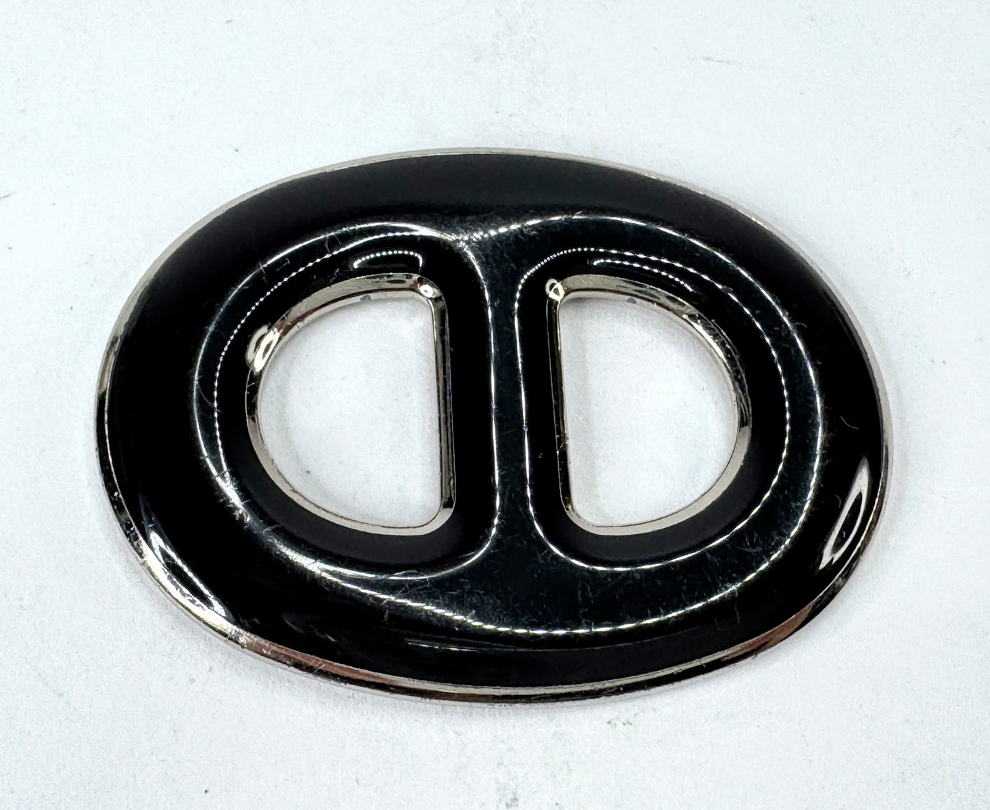 Vintage Hermès Chaîne d’Ancre Black Enamel Palladium Scarf Ring With Box GS870
