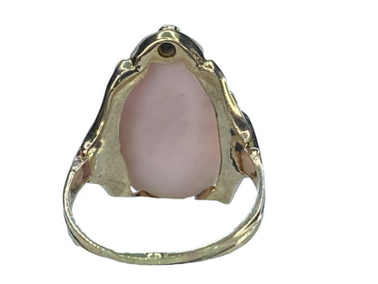 At Deco pink Agate Cameo 0.06ct Old Euro cut Diamond in 14K ring 5g s7.5 JR8134