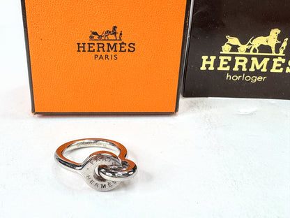 Vintage Hermès Dubbel O Silver Tone Horseshoe Charm Wide Ring with Box GS868
