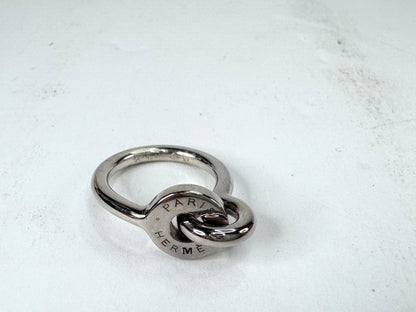 Vintage Hermès Dubbel O Silver Tone Horseshoe Charm Wide Ring with Box GS868