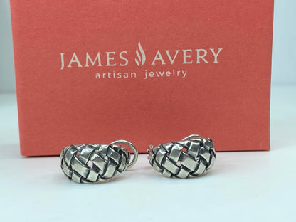 Retired James Avery French Clip Basket Weave Hoop Earrings Sterling Silver JR648
