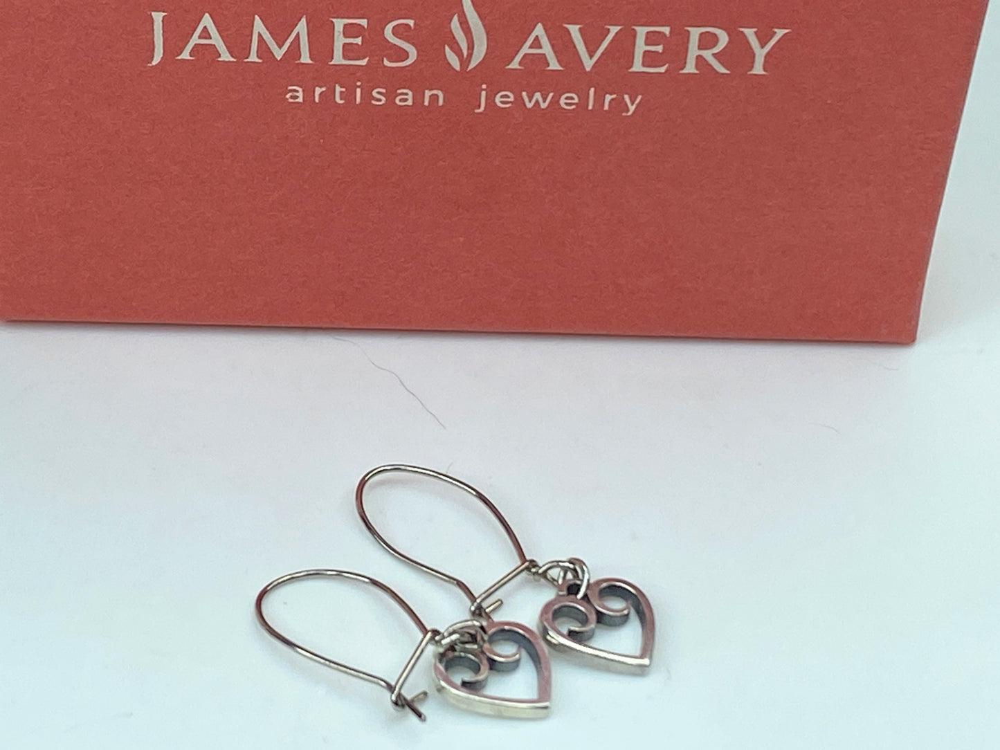 Heart Shaped James Avery Retired Dangle Earrings 925 Sterling Scrolled JR647