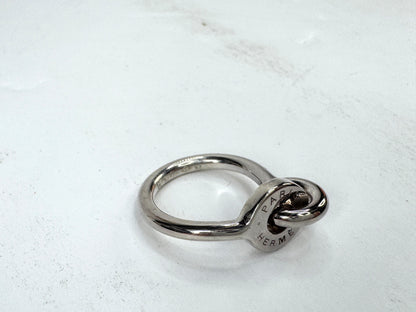 Vintage Hermès Dubbel O Silver Tone Horseshoe Charm Wide Ring with Box GS868