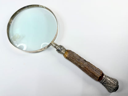 Antique English Sterling Silver and Stag Horn Handheld Magnifying Glass SS178