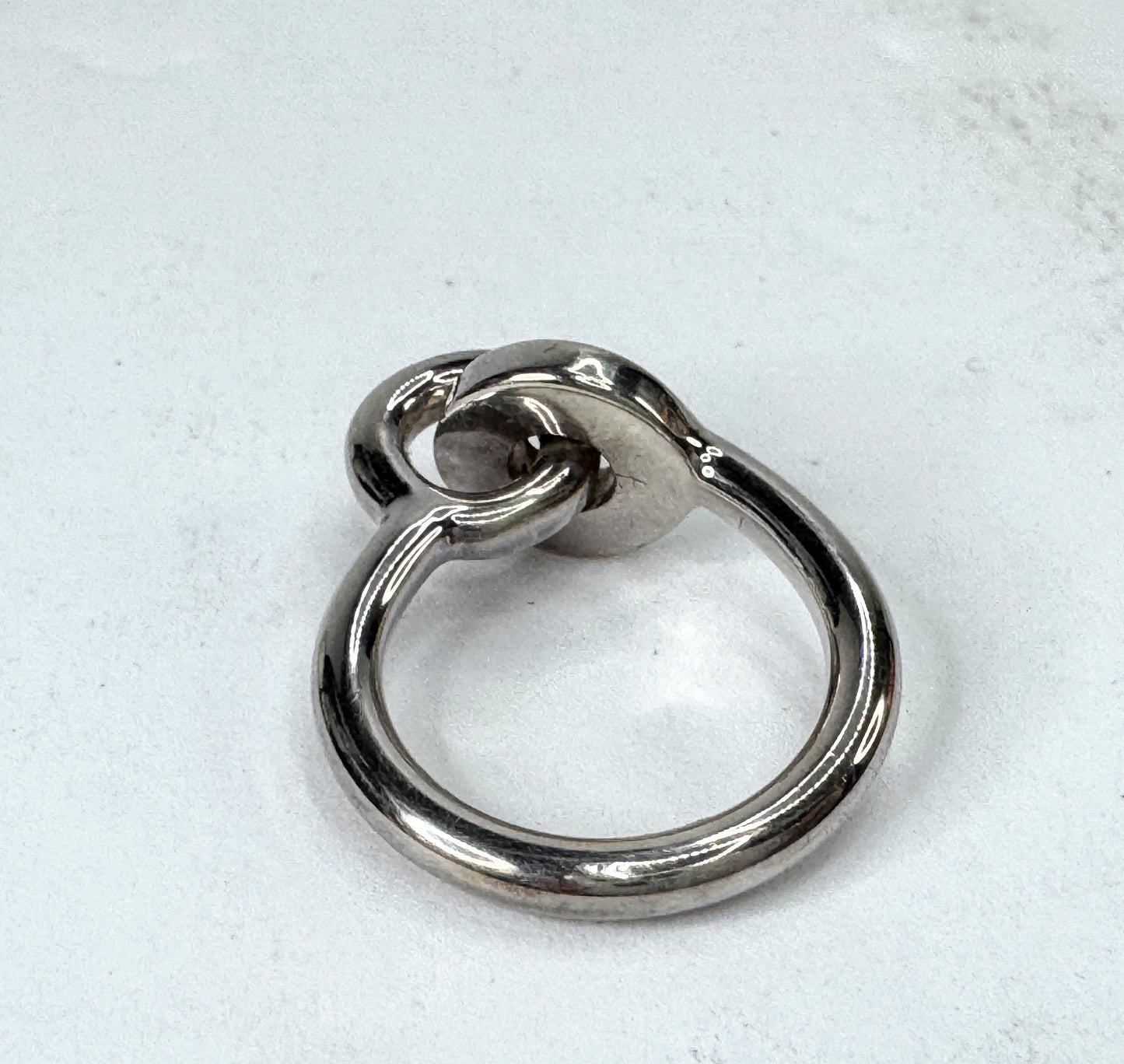 Vintage Hermès Dubbel O Silver Tone Horseshoe Charm Wide Ring with Box GS868