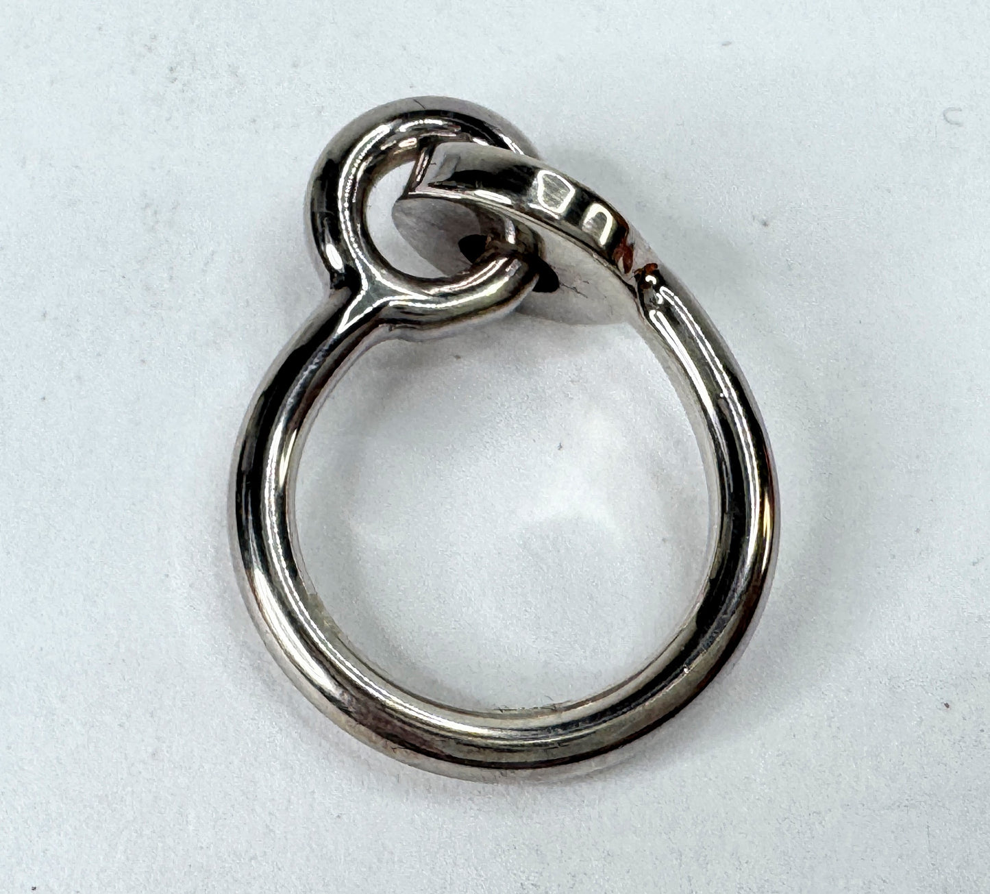 Vintage Hermès Dubbel O Silver Tone Horseshoe Charm Wide Ring with Box GS868