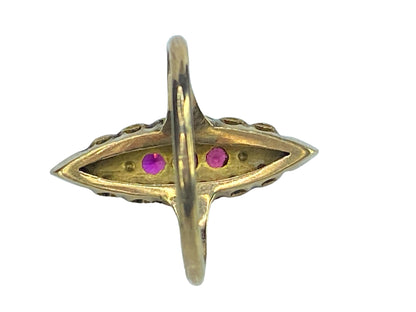 Art Deco 10K yellow gold 0.1ct Ruby Seed Pearl Navette ring