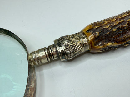 Antique English Sterling Silver and Stag Horn Handheld Magnifying Glass SS178