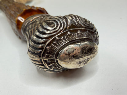 Antique English Sterling Silver and Stag Horn Handheld Magnifying Glass SS178