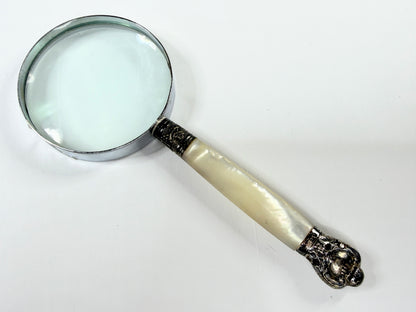 Antique English Mother-of-Pearl and Sterling Handheld Magnifying Glass SS179