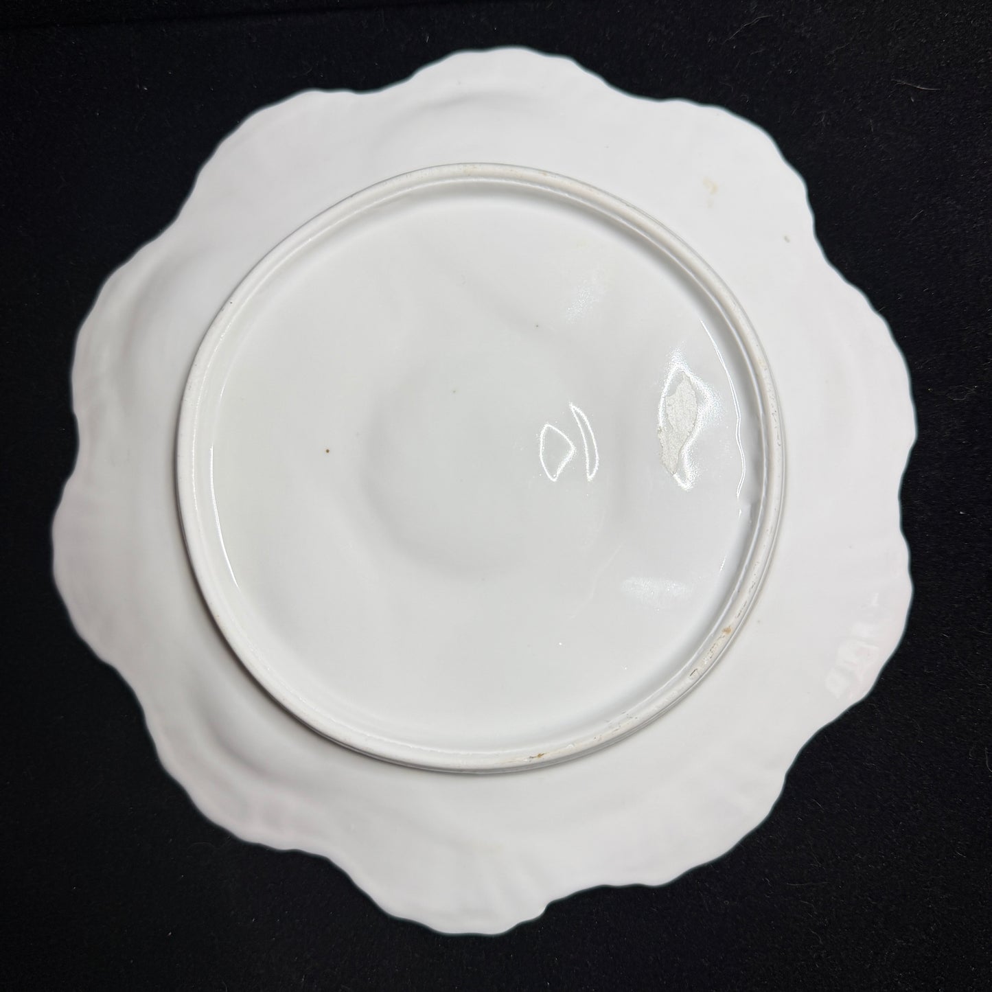 Antique French Porcelain Oyster Plate White Gold Six Wells Scalloped Rim A1133