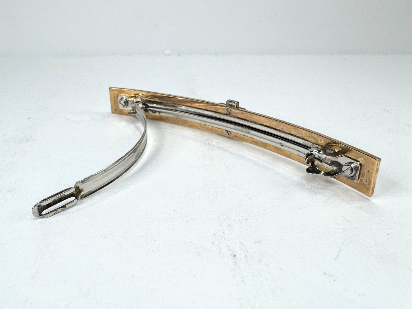 Hermès Irène GM Barrette Silvery Golden Metal Hair Clip Made in France GS872