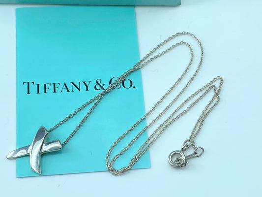 Tiffany & Co Sterling 925 Paloma Picasso Kiss X Pendant Necklace 2.5g 16" JR147