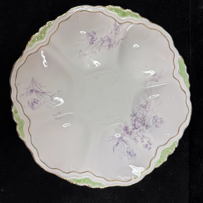 Antique French Porcelain Oyster Plate Lavender Floral Green Relief Gold A1134