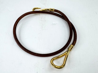 Vintage Hermès Jumbo Hook Double Tour Brown Leather Bracelet Gold Tone GS873