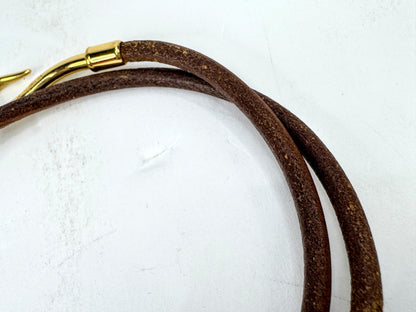 Vintage Hermès Jumbo Hook Double Tour Brown Leather Bracelet Gold Tone GS873