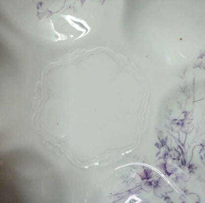 Antique French Porcelain Oyster Plate Lavender Floral Green Relief Gold A1134