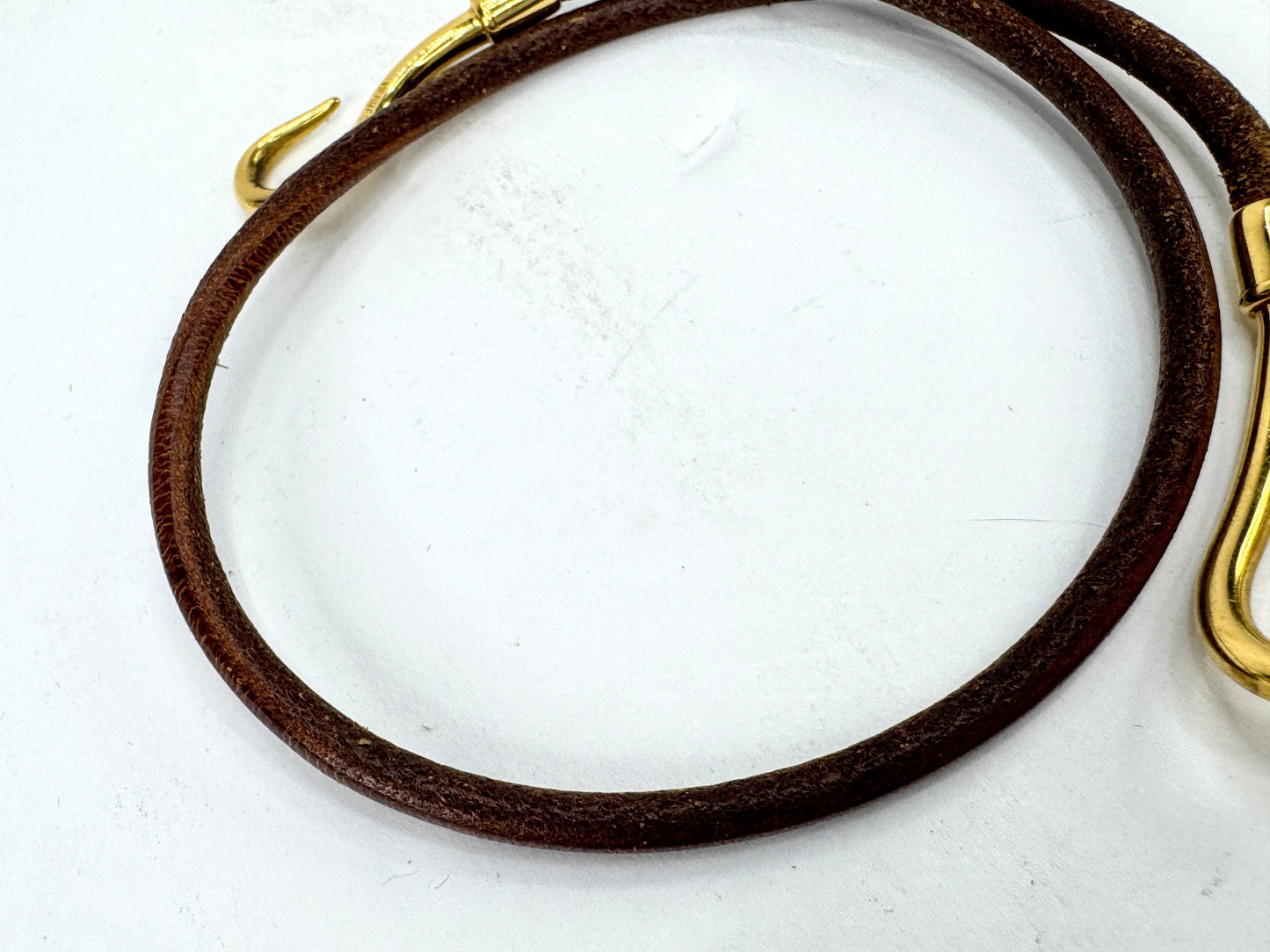 Vintage Hermès Jumbo Hook Double Tour Brown Leather Bracelet Gold Tone GS873