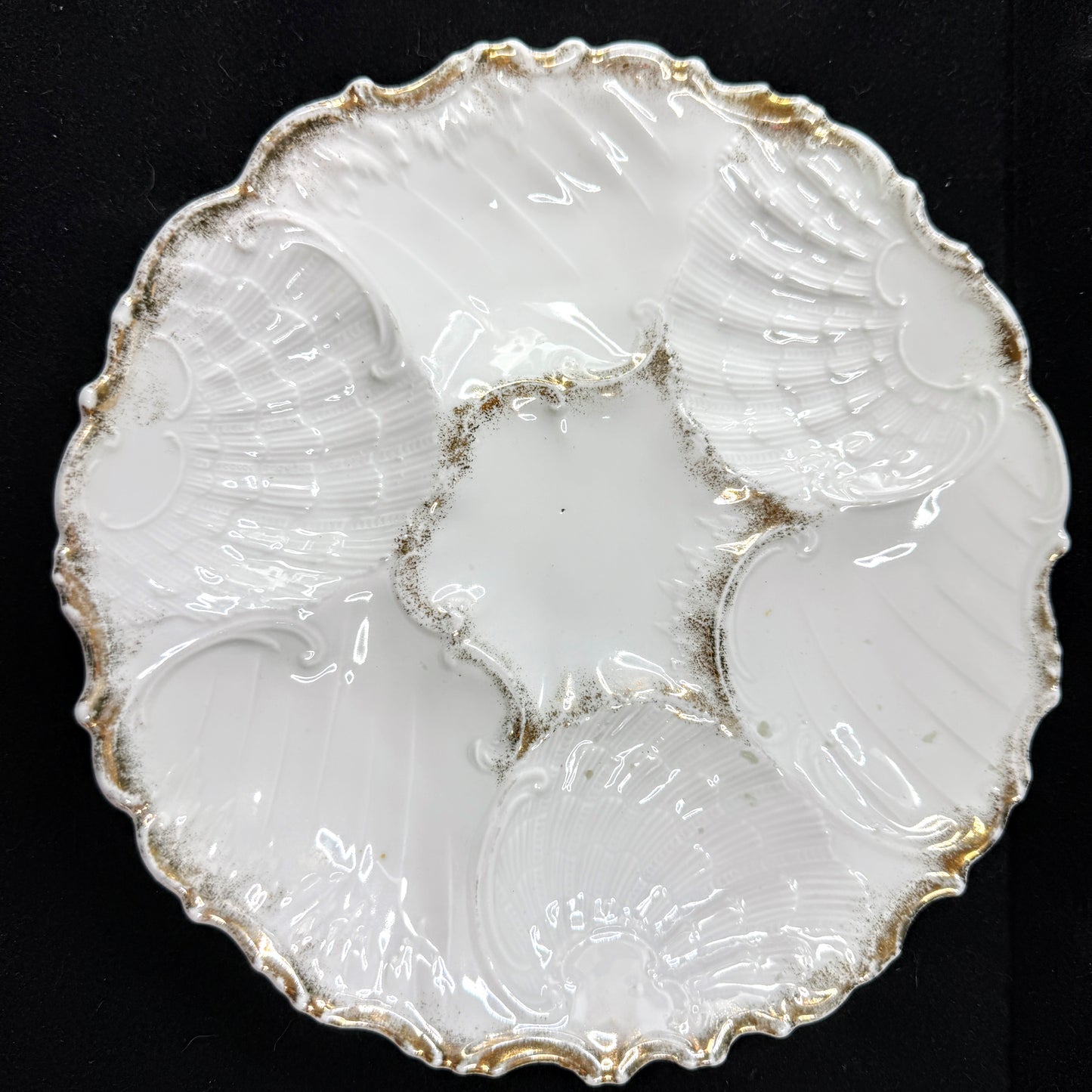 Fine Victorian White Gold Gilt Porcelain Oyster Plate Five Well Unmarked A1135