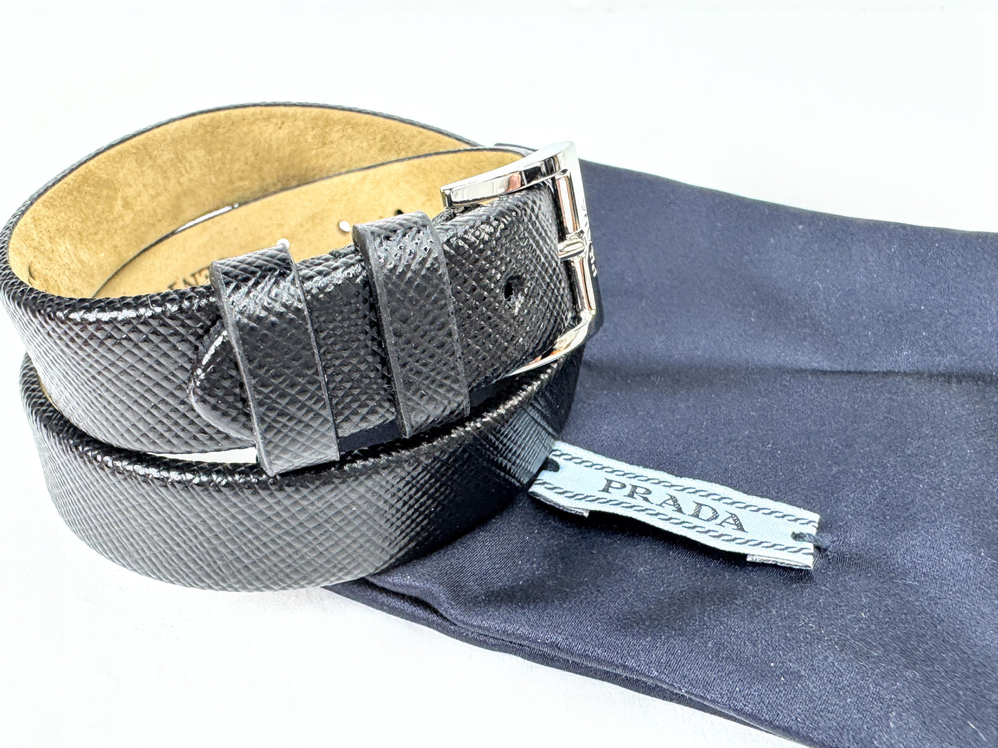 Vintage Prada Centurion Black Saffiano Leather Double Wrap Bracelet Unisex GS874