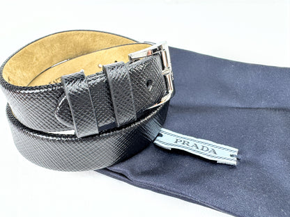 Vintage Prada Centurion Black Saffiano Leather Double Wrap Bracelet Unisex GS874