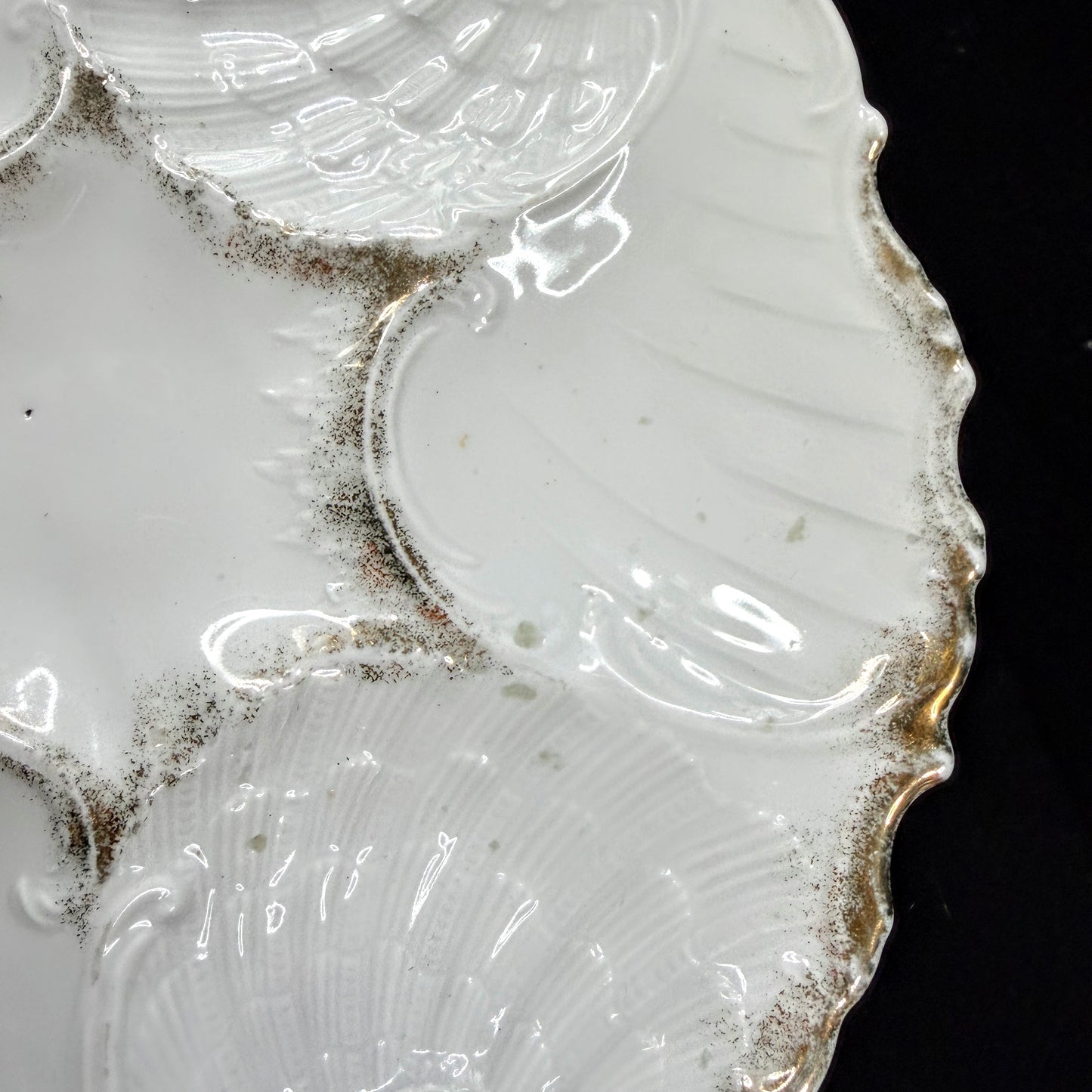 Fine Victorian White Gold Gilt Porcelain Oyster Plate Five Well Unmarked A1135