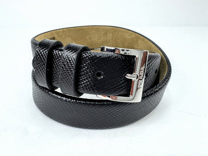 Vintage Prada Centurion Black Saffiano Leather Double Wrap Bracelet Unisex GS874