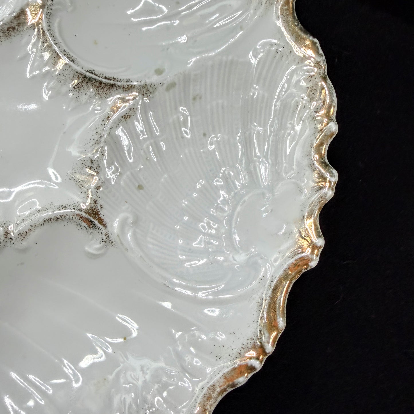 Fine Victorian White Gold Gilt Porcelain Oyster Plate Five Well Unmarked A1135