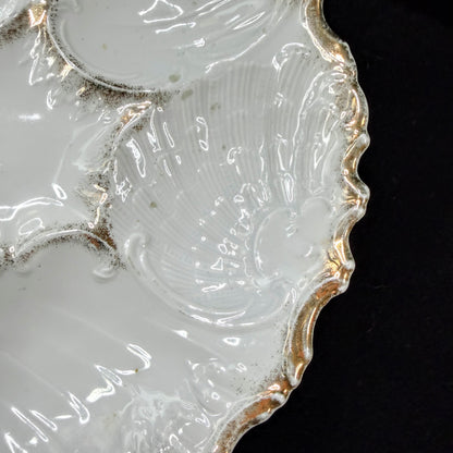 Fine Victorian White Gold Gilt Porcelain Oyster Plate Five Well Unmarked A1135