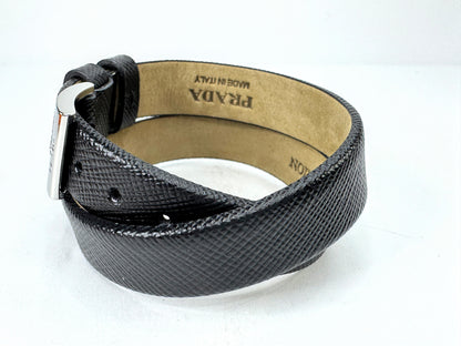 Vintage Prada Centurion Black Saffiano Leather Double Wrap Bracelet Unisex GS874