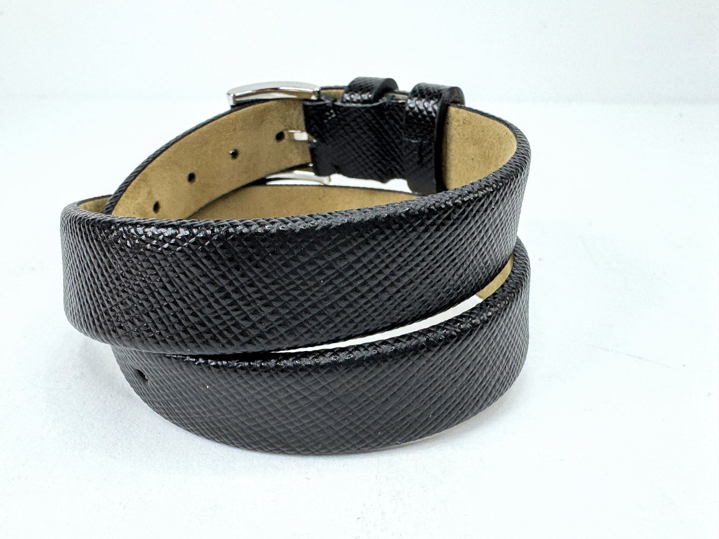 Vintage Prada Centurion Black Saffiano Leather Double Wrap Bracelet Unisex GS874