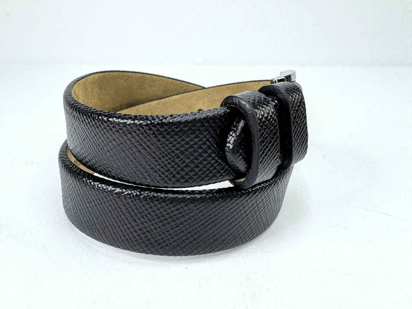 Vintage Prada Centurion Black Saffiano Leather Double Wrap Bracelet Unisex GS874