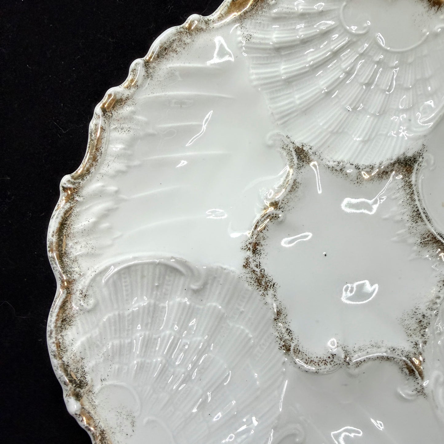 Fine Victorian White Gold Gilt Porcelain Oyster Plate Five Well Unmarked A1135