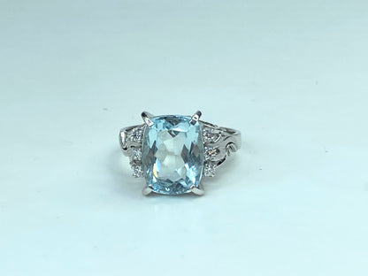 Vintage 1960's 5.88ct Cushion Cut Aquamarine Ring with Diamonds in 18K JR604