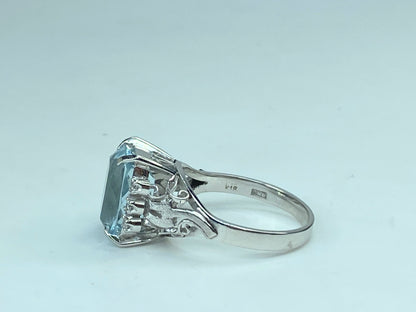 Vintage 1960's 5.88ct Cushion Cut Aquamarine Ring with Diamonds in 18K JR604