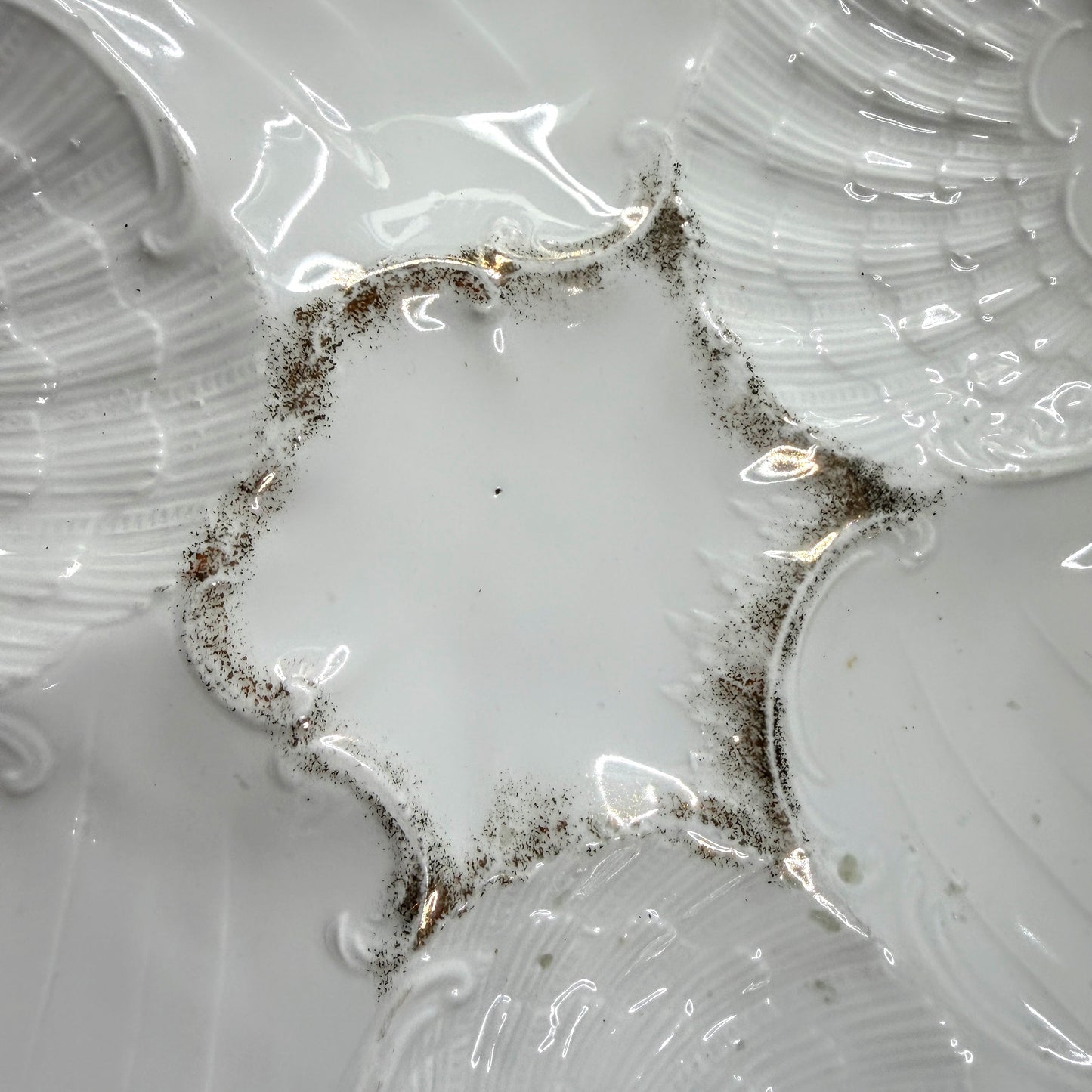 Fine Victorian White Gold Gilt Porcelain Oyster Plate Five Well Unmarked A1135
