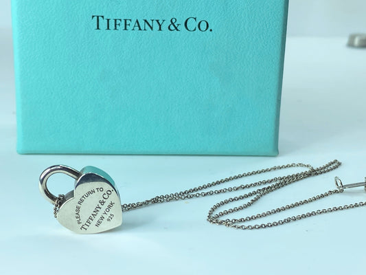 Tiffany & Co Return to Tiffany Heart Padlock Necklace Pendant Chain 16.5" JR155