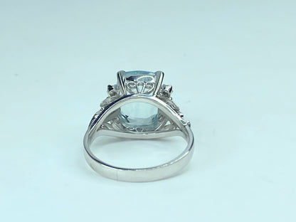Vintage 1960's 5.88ct Cushion Cut Aquamarine Ring with Diamonds in 18K JR604