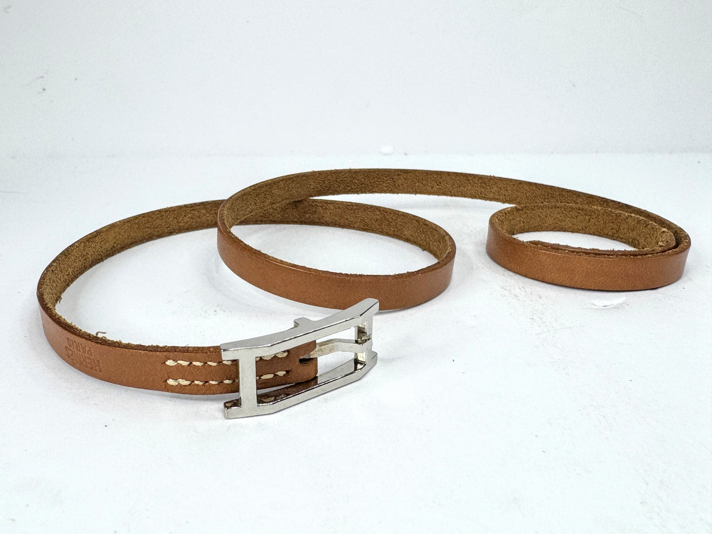 Vintage Hermès H Buckle Narrow Brown Leather Wrap Belt With Box 27" GS875