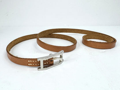 Vintage Hermès H Buckle Narrow Brown Leather Wrap Belt With Box 27" GS875