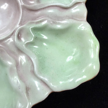 Antique French Majolica Pastel Pink Green Six-Well Oyster Plate Unmarked A1136