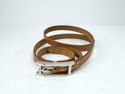 Vintage Hermès H Buckle Narrow Brown Leather Wrap Belt With Box 27" GS875