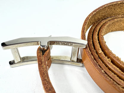 Vintage Hermès H Buckle Narrow Brown Leather Wrap Belt With Box 27" GS875
