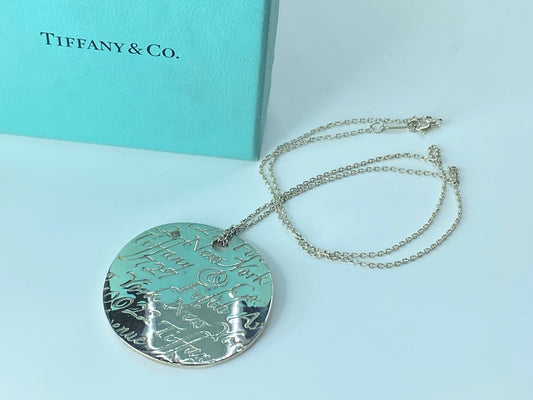 Tiffany & Co. 925 Silver LARGE 41mm Notes Script Pendant 19.0" necklace JR154