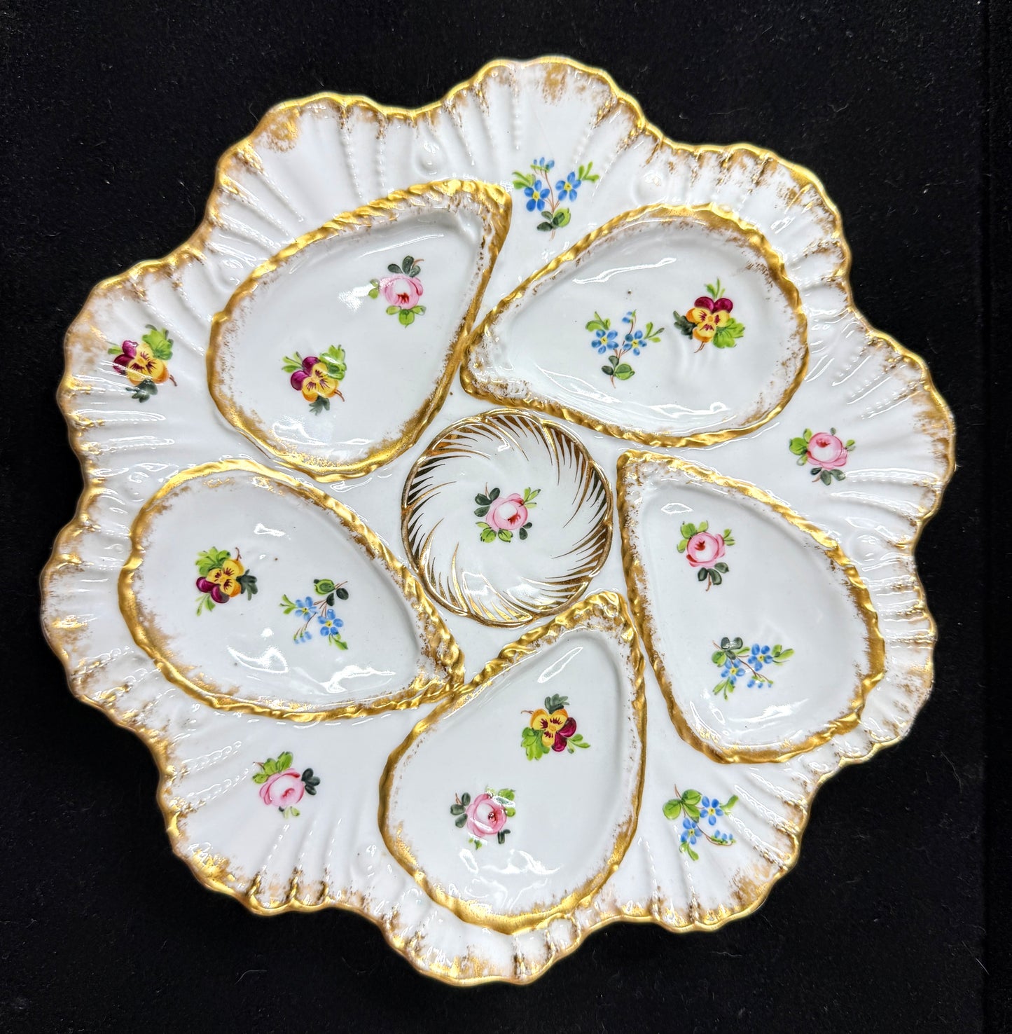Exquisite Antique White Porcelain Five Well Oyster Plate Fine Collectible A1137