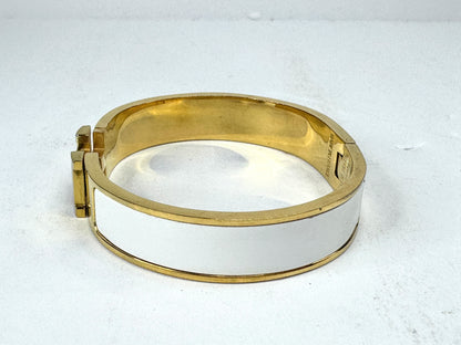 Vintage Hermès Clic H White Enamel Gold Plated Bangle Bracelet GM France GS877