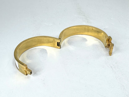 Vintage Hermès Clic H White Enamel Gold Plated Bangle Bracelet GM France GS877